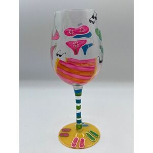Retired Lolita Hand Painted Bikini Beach Wine Glass Recipe Drinkware. NO BOX